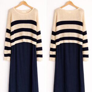 2 Piece Travel Dress - Blue cotton dress with cream and navy pull over top